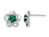 7/10 Carat (ctw) Lab-Created Emerald Flower Post Earrings in Sterling Silver